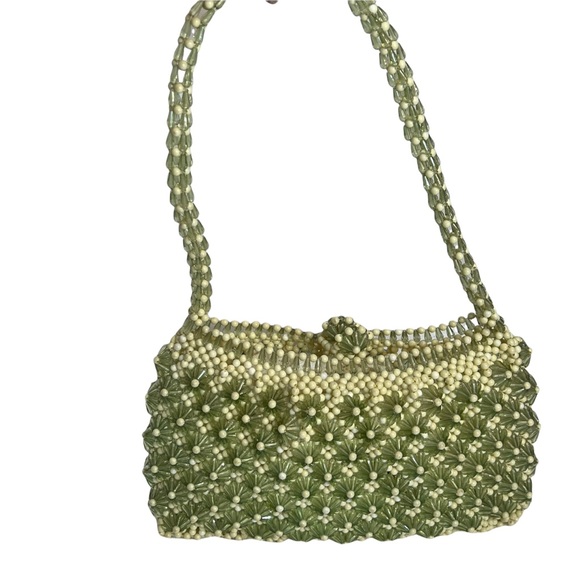❤️SOLD❤️Vintage Hand made Green/Beige Beaded Shoulder bag - Picture 3 of 11